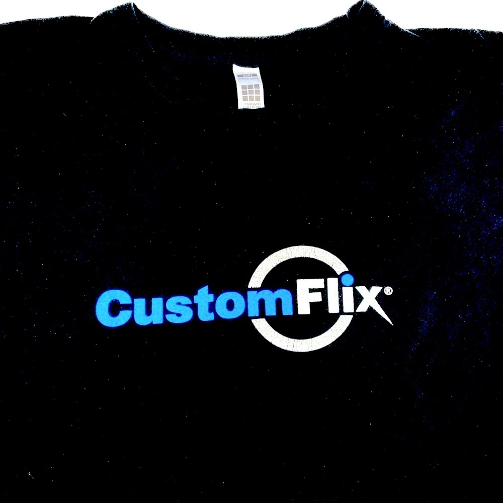 2XL 100% cotton graphic tee with Custom Flix logo seamless body
